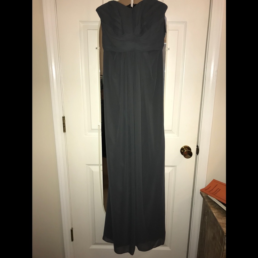 David’s Bridal Strapless Chiffon Gown Graphite